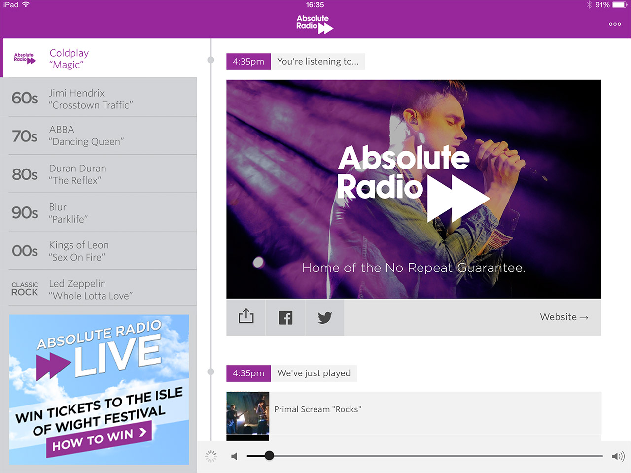 Absolute Radio Player iPad screenshot