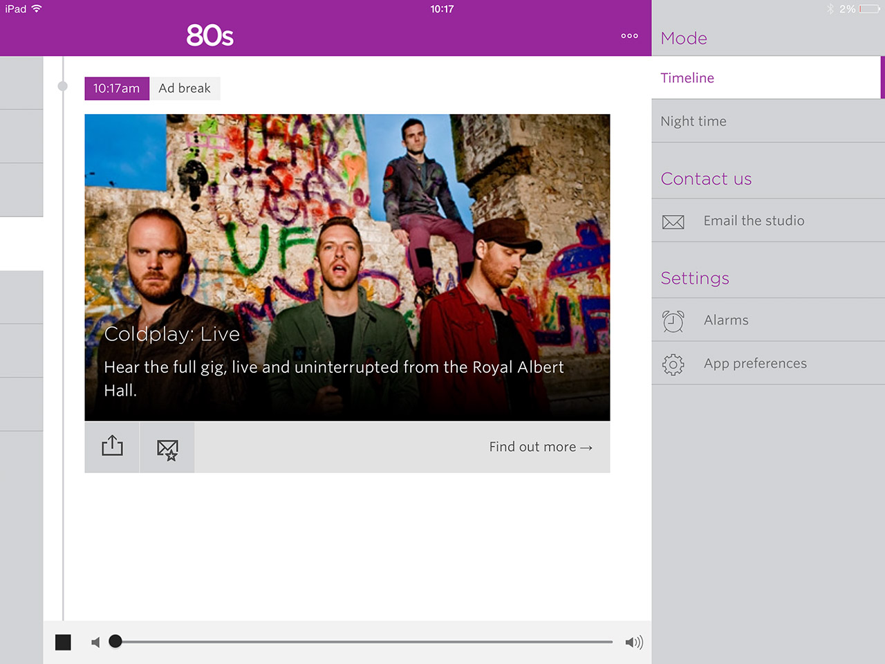 Absolute Radio Player iPad sidebar screenshot