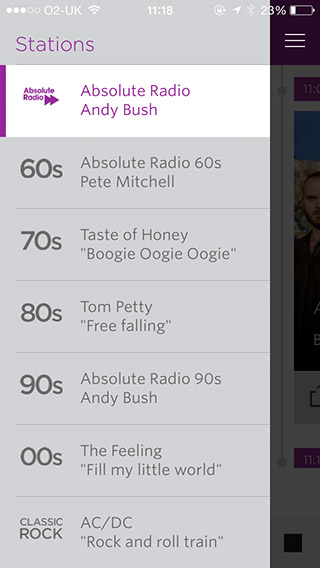 Absolute Radio Player iPhone sidebar screenshot