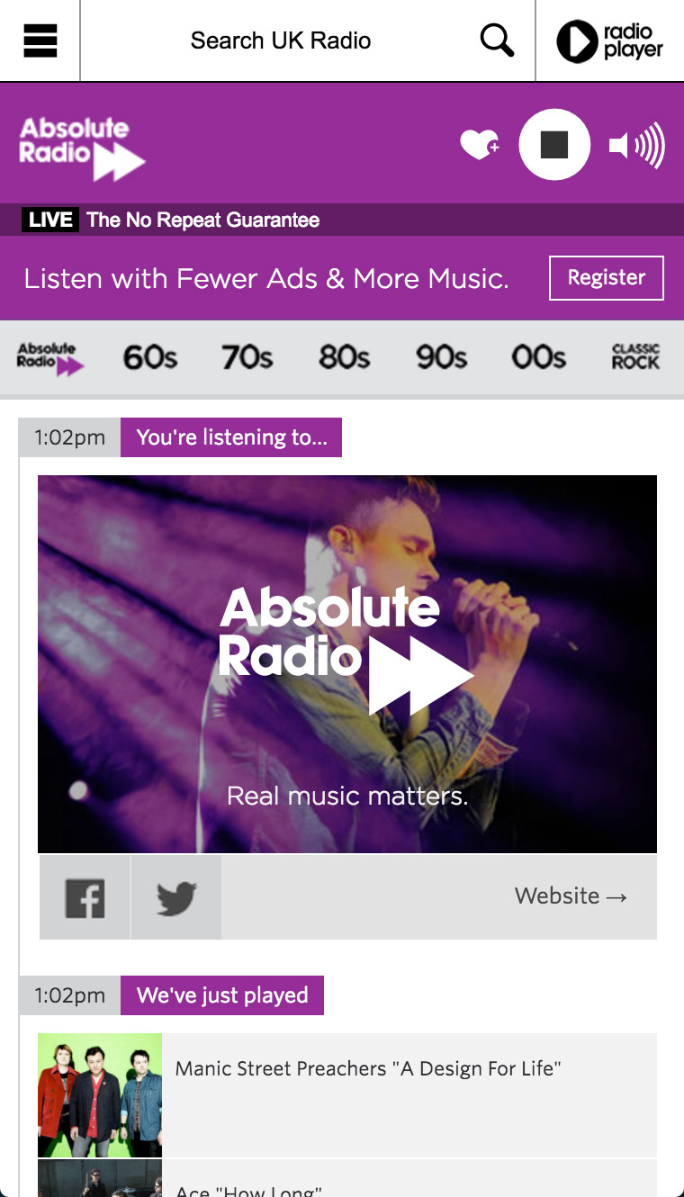 Absolute Radio Player station ID screenshot