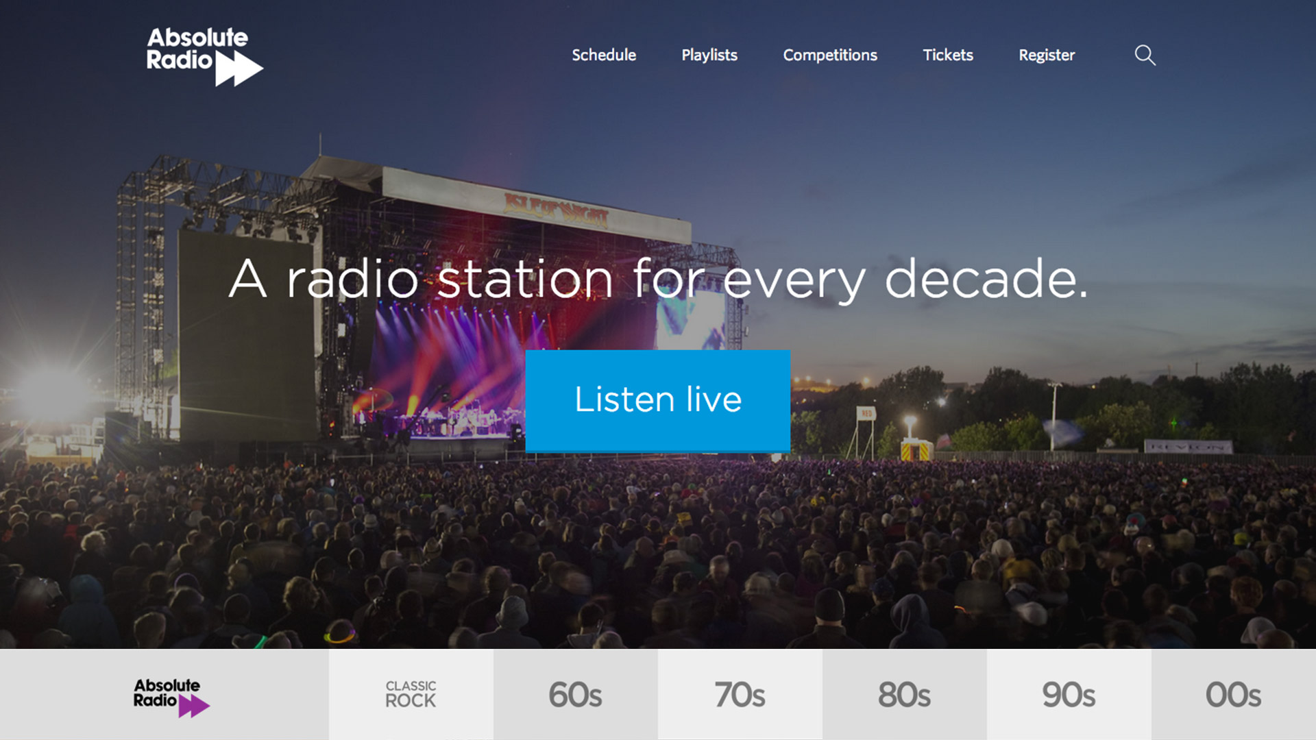 Absolute Radio homepage screenshot