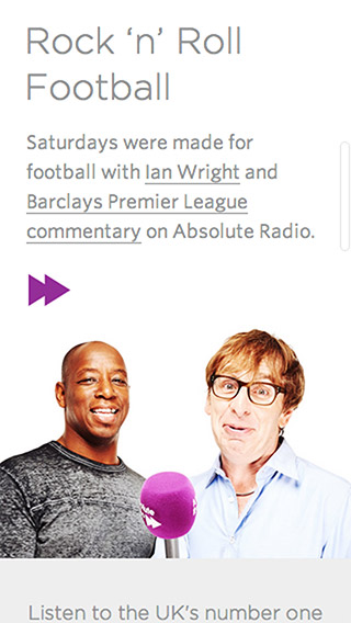 Absolute Radio responsive homepage screenshot