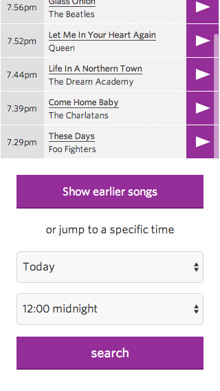 Absolute Radio responsive playlist screenshot