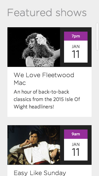 Absolute Radio 70s responsive homepage screenshot