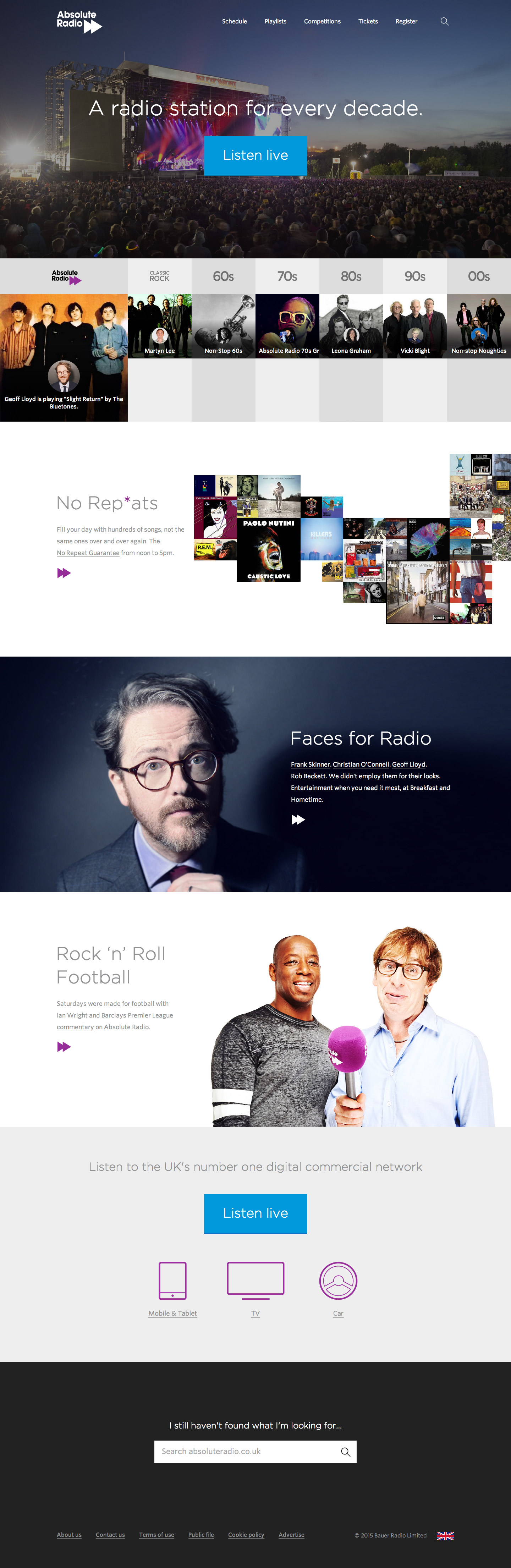 Absolute Radio homepage screenshot