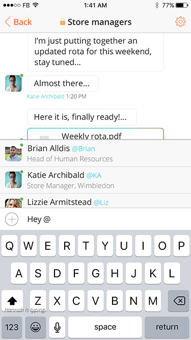 Chatttster app @mentions screenshot