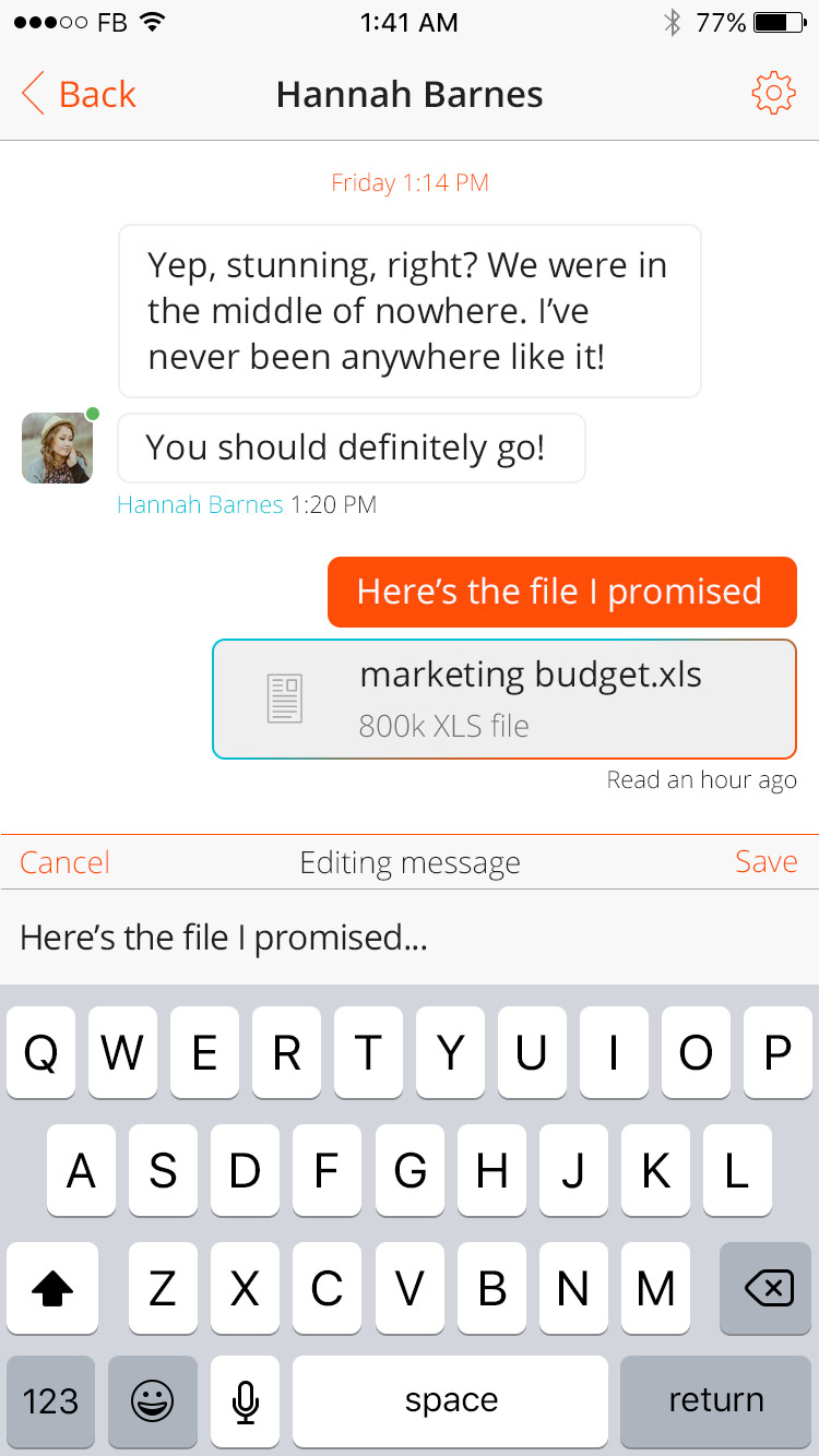 Chatttster app edit message screenshot