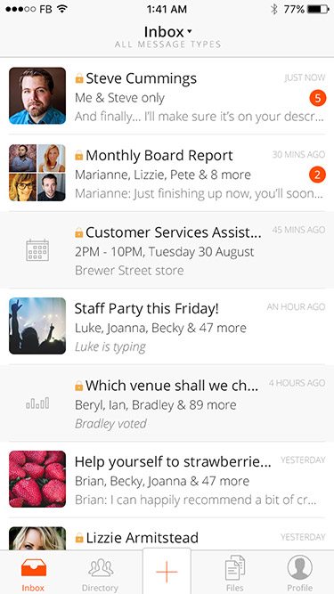 Chatttster app inbox screenshot