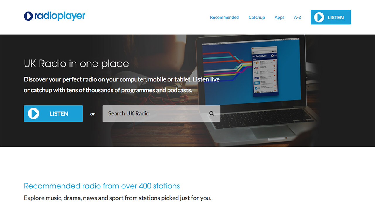 Radioplayer homepage screenshot