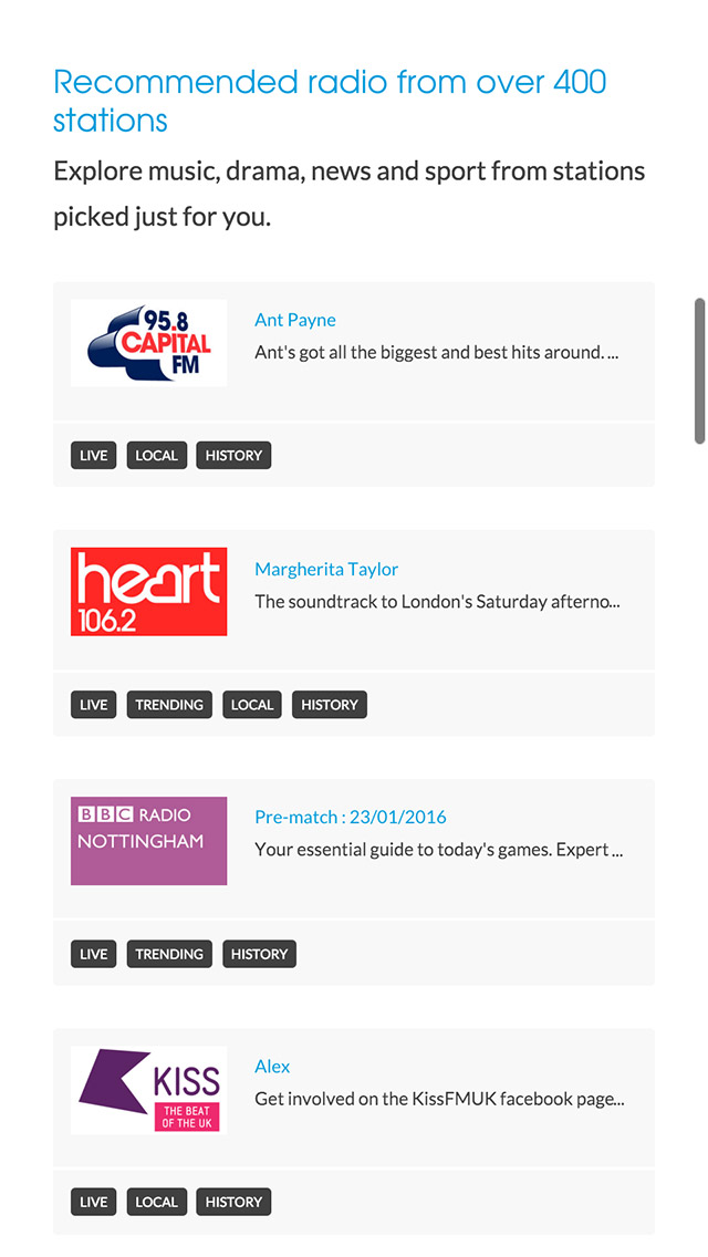 Radioplayer responsive homepage screenshot