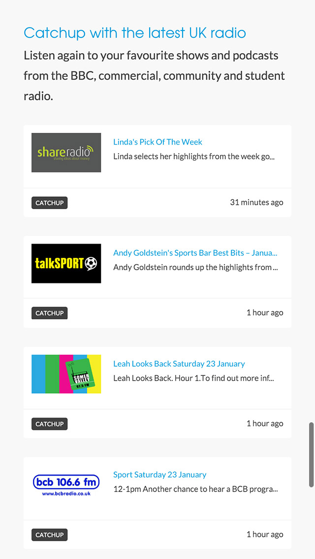 Radioplayer responsive homepage screenshot