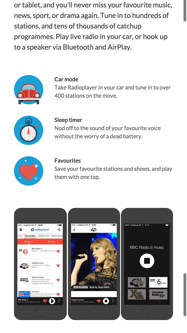 Radioplayer responsive products page screenshot