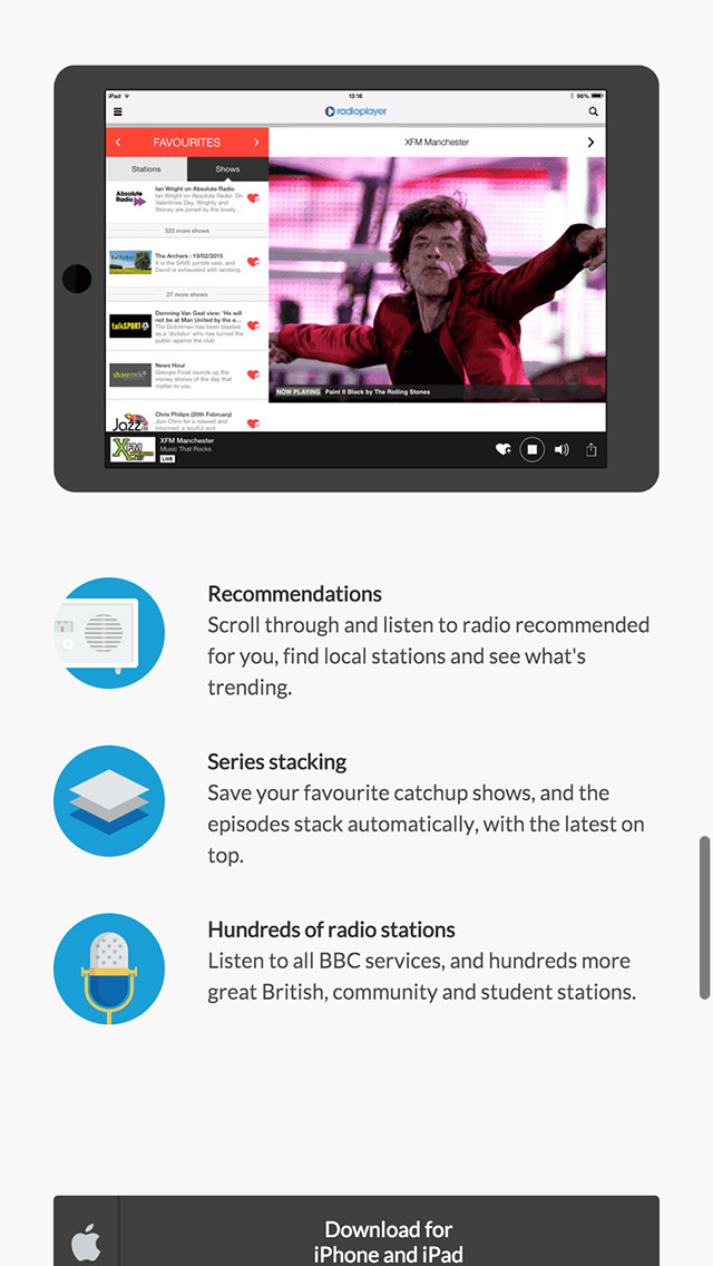 Radioplayer responsive products page screenshot