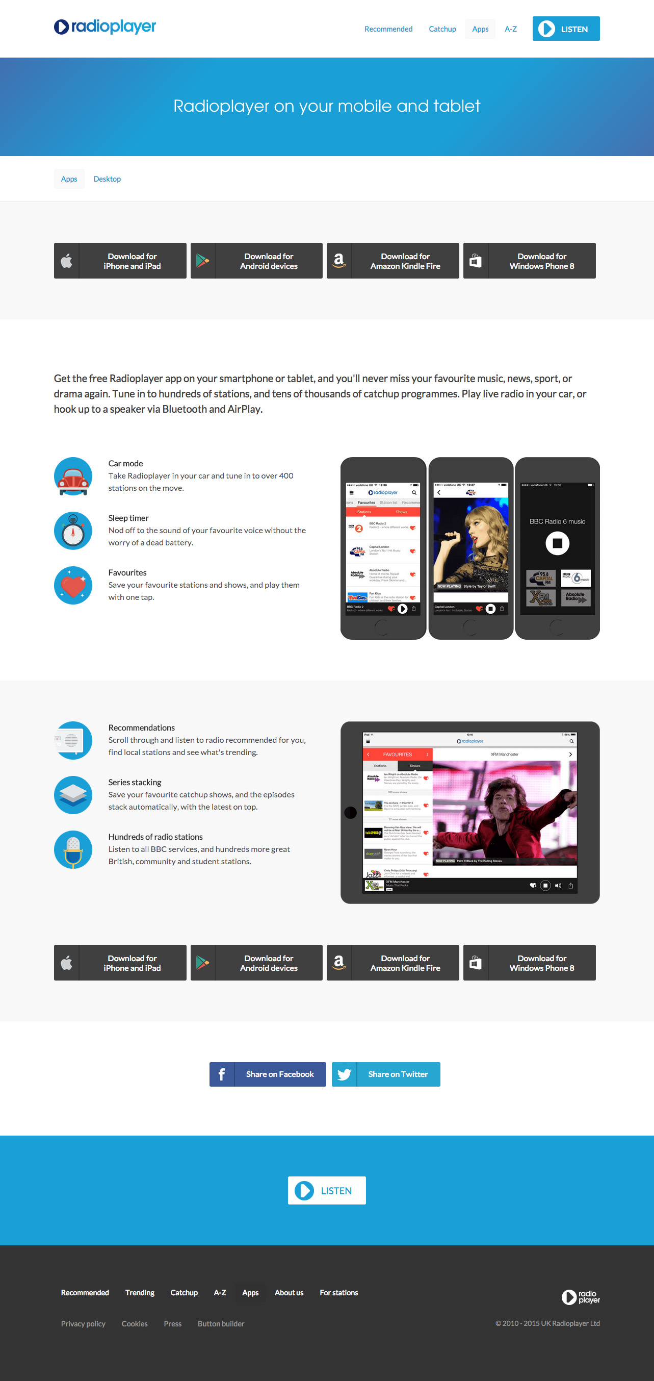 Radioplayer products page screenshot